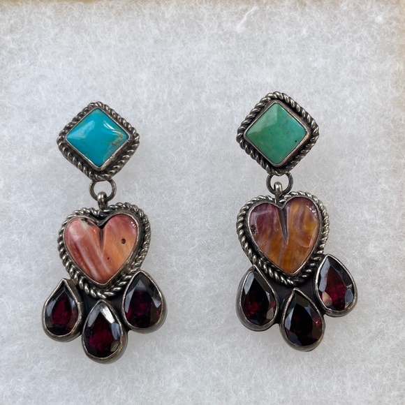 Sterling Nakai Navajo Earrings w/ turquoise and multicolor stones - Picture 1 of 2